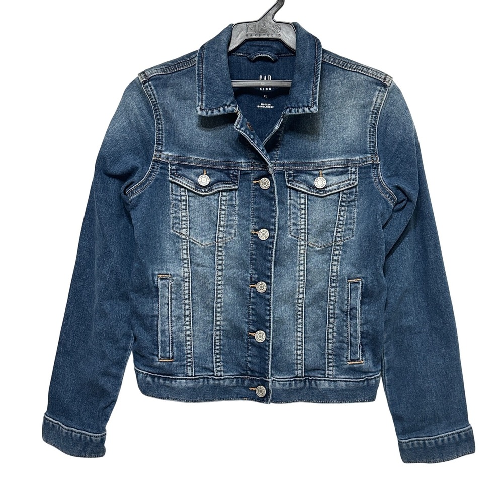 NEW Gap Kids Denim Jean Jacket Kids XL (12-13) Blue Button Up Stretch Outerwear